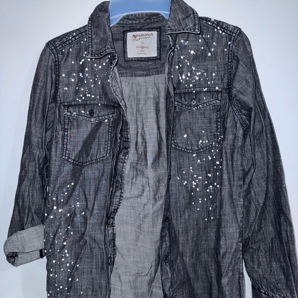 Arizona Jean Company Gray Denim Shirt with White Accents
